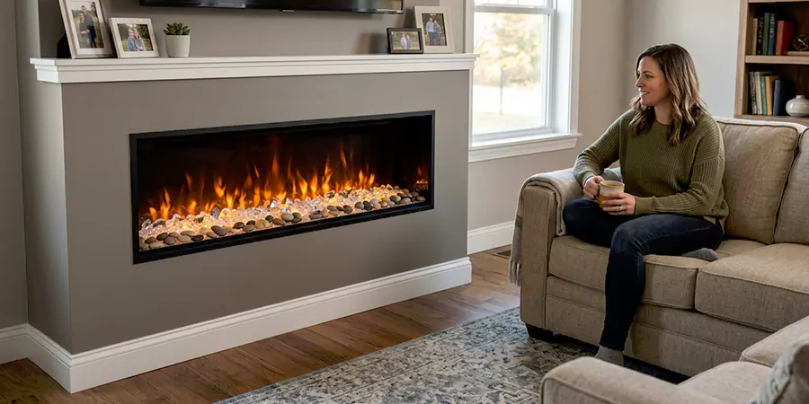 Electric Fireplace With Crystal and Pebble Embers Torrance